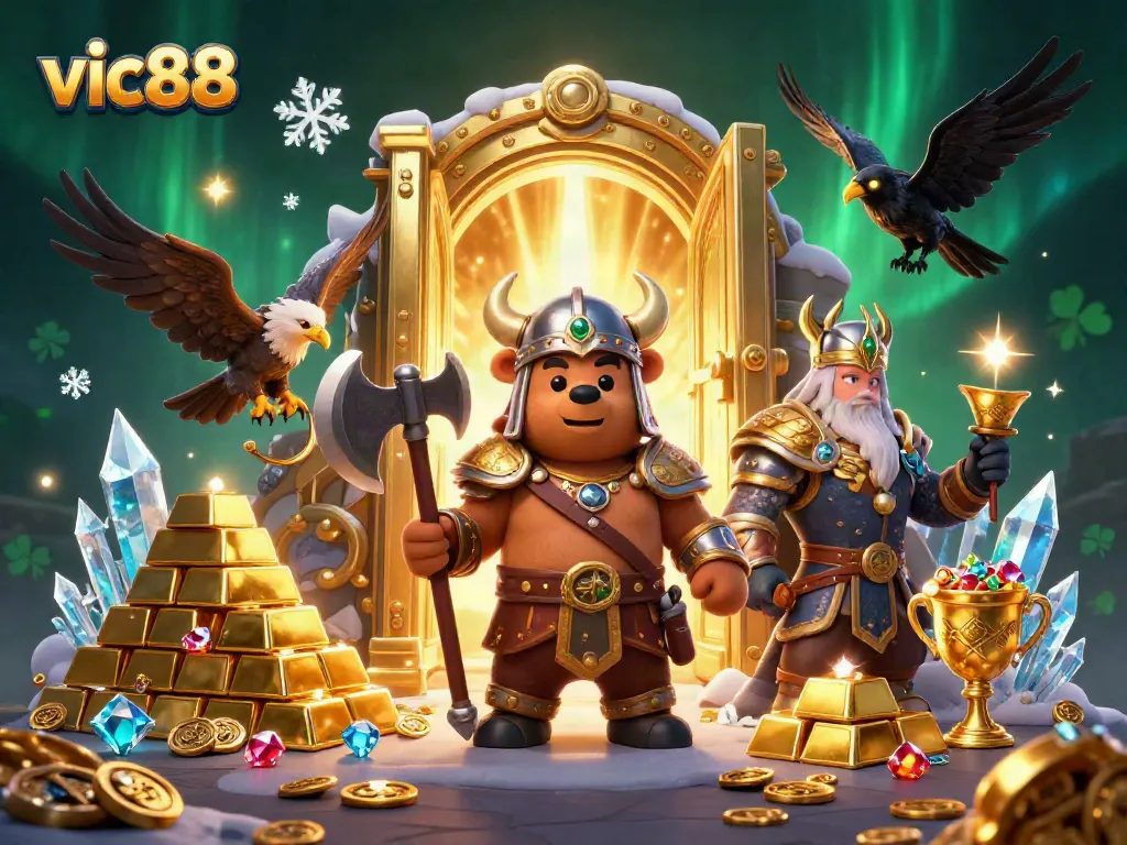 Engage with vic88's thrilling casino experience featuring bear warriors and treasure!