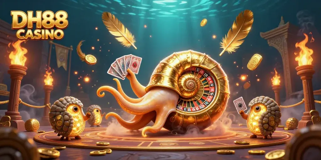 Experience the vibrant action of DH88 CASINO with a 3D nautilus roulette wheel and glowing companions.