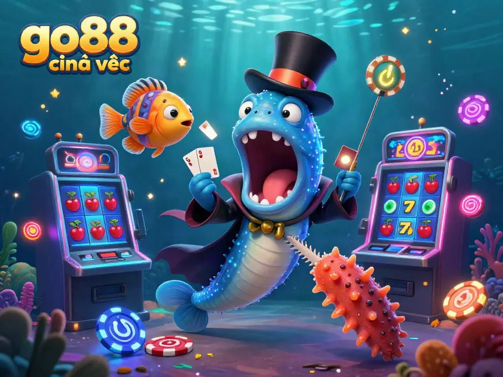 Engage with the go88 chính thức gaming experience showcased through 3D illustrations of magical sea creatures amidst vibrant slot machines.