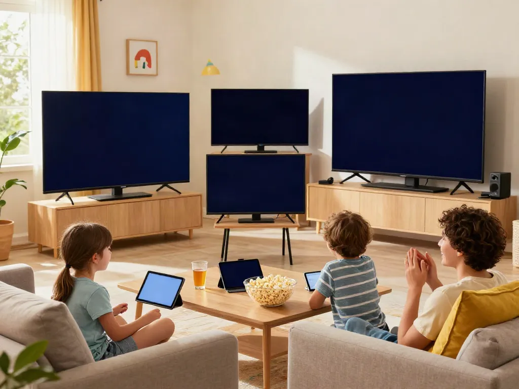 A family enjoying a movie night using Pikashow for entertainment.