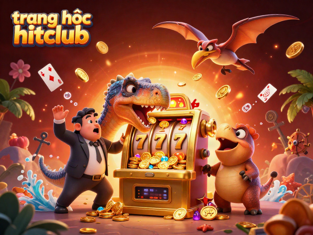 Experience the excitement of hitting the jackpot at trang chủ hitclub with animated dinosaur characters and golden coins!
