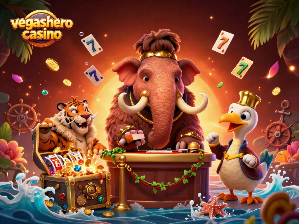 Experience the thrill of vegashero casino with vibrant gaming elements in a dynamic 3D scene.
