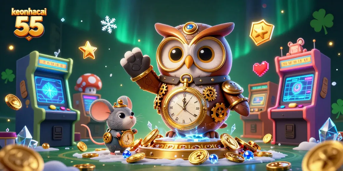 Experience keonhacai 55 with dynamic casino elements featuring an engaging owl character.